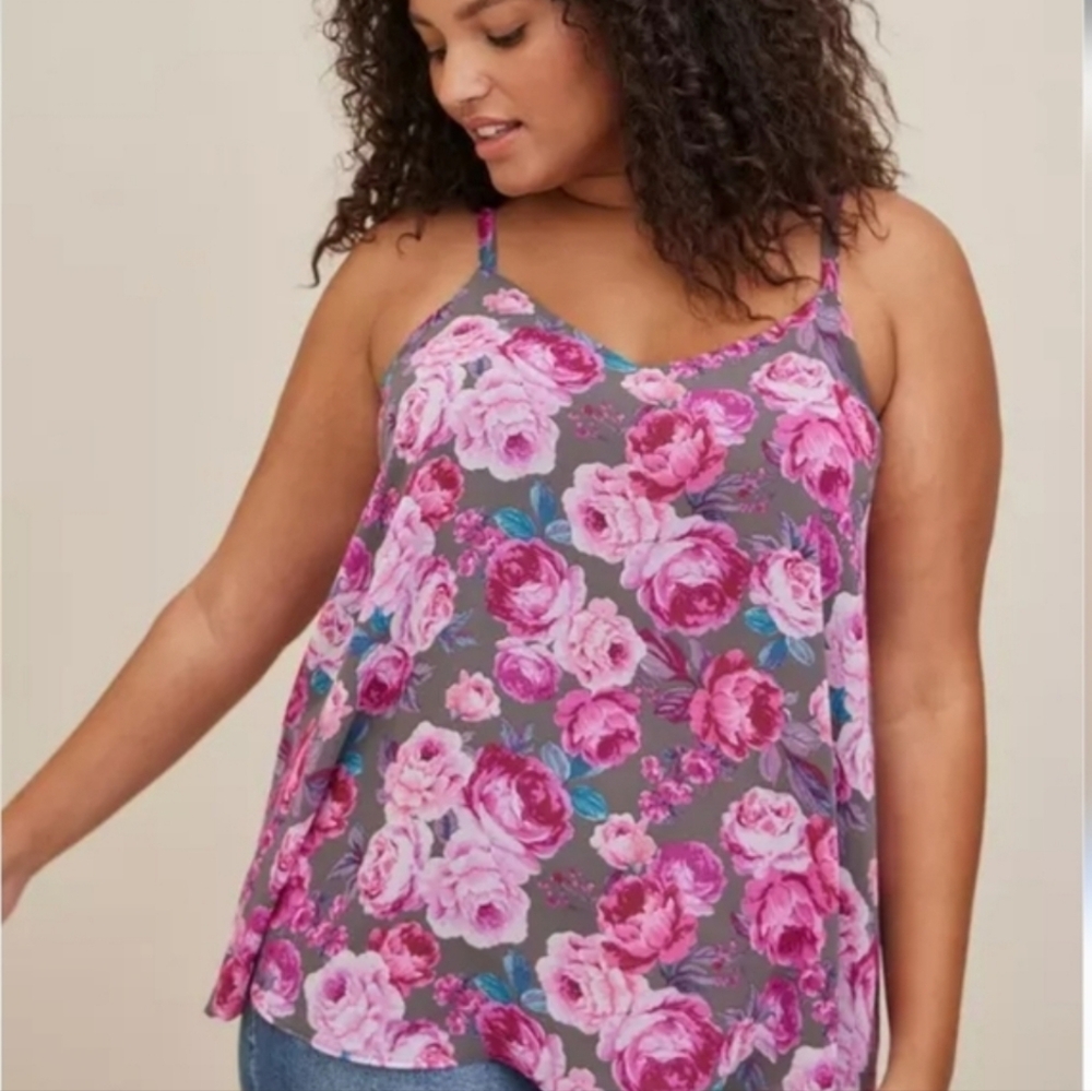 TORRID Sophie Chiffon Lined Grey Floral Swing Cami 2